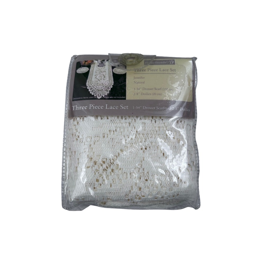 HomeTrends Jennifer Lace Set 3pc Natural Cream Dresser Scarf Doilies Home Decor